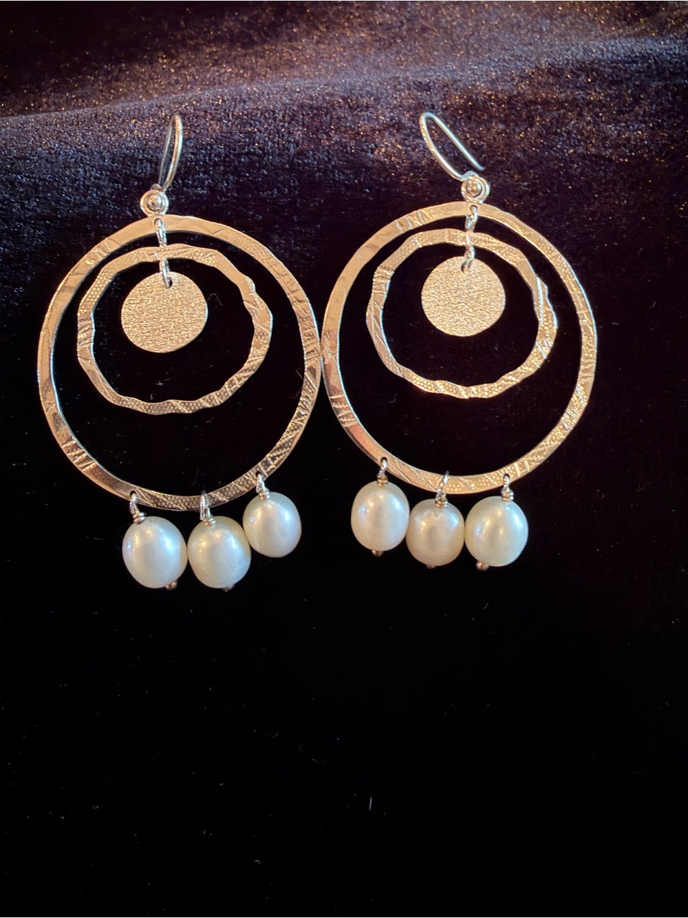 Sterling Silver Hoop Earrings with Pearl Drops - White